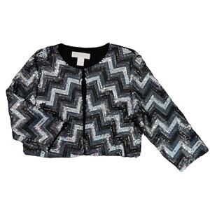 Harrison Morgan Black, Silver & Grey Sequined Bolero Jacket - SIZE M/L